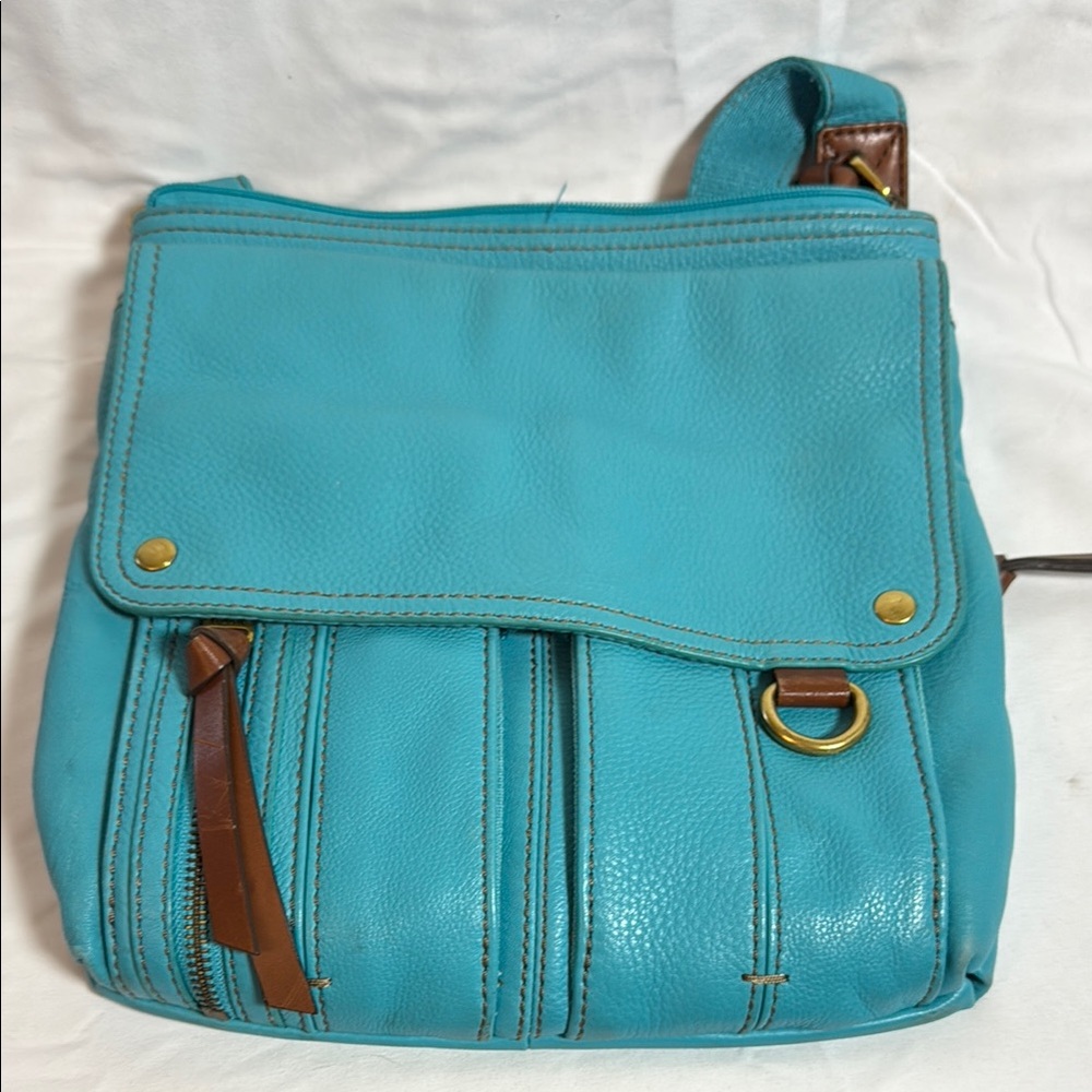 Blue Fossil Leather Crossbody Bag